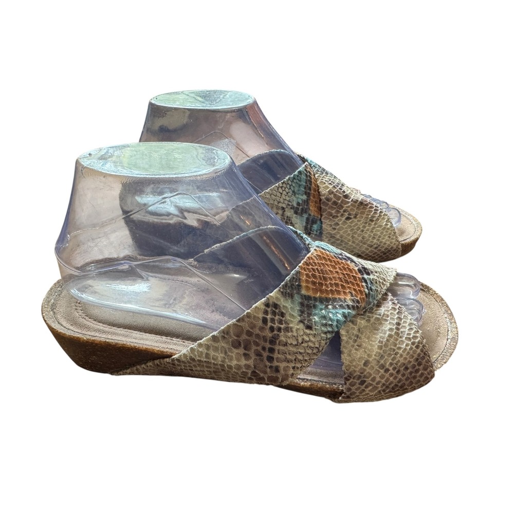 Natural Soul Wedge Sandals Women 7.5 Multi Color Excellent Snakeskin Kyra Slide
